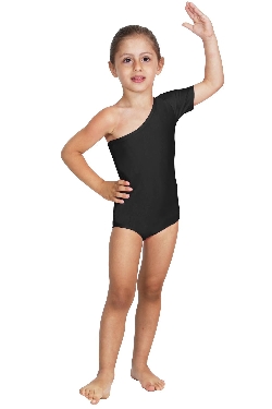 BODY DANZA LYCRA MONOSPALLA MEZZA MANICA NERO BABY